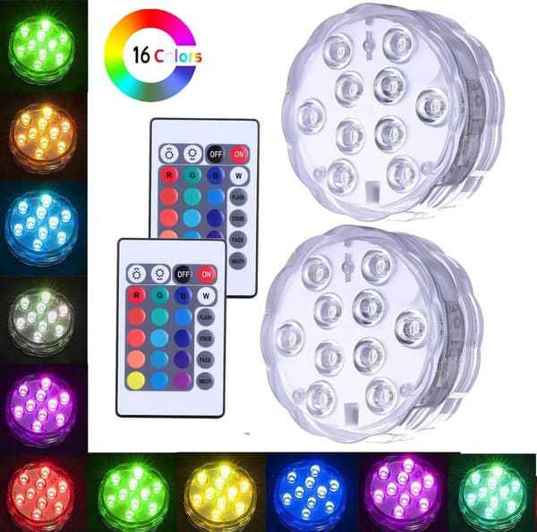 2 pcs Underwater LED Light, Waterproof IP68, Pool Light with Remote Control, RGB 16 Color Changing Pond Lighting Decoration-FX-