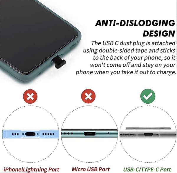 3 kpl USB Type C -pölysuoja, silikoninen porttitulppasuoja Type-C-laitteille, pölysuojat irrotettavalla liimalla, musta-FX- type-c
