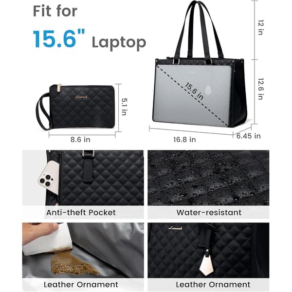 Frokosttaske, 15,6 tommer laptop taske med pung, sort-FX-