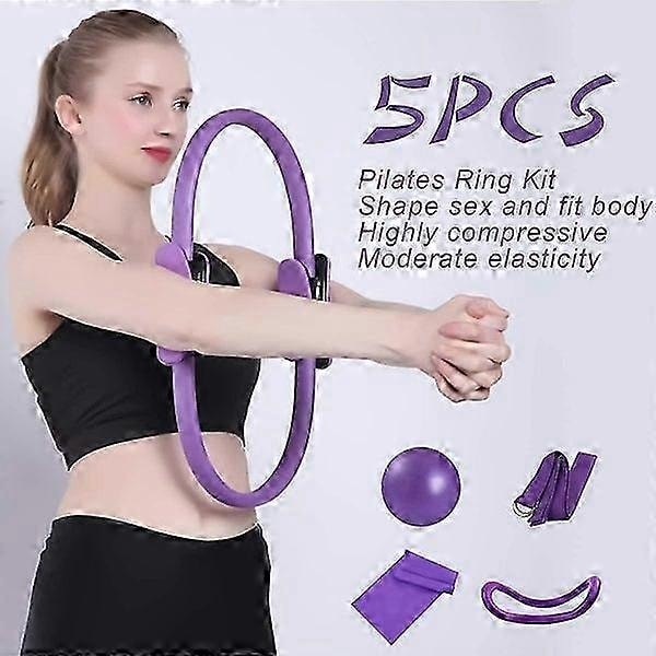 5 kpl Pilates Rengassarja 14 Jooga Fitness Taikapiiri Pilates-varusteet Kaksoiskahva Harjoitusympyrä Kotikäyttöön - Täydellinen-JK- Pink