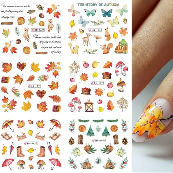 Höst Guld Löv Nagelstickers med Vattenöverföring för Manikyr-FX-