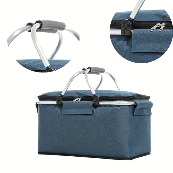 Sammenleggbar isolert kurv Oxford-duk 600D for utendørs reise camping Grey Black