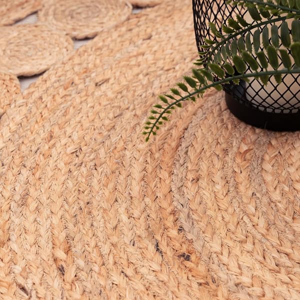 Pyöreä matto olohuoneeseen juutti etninen kuvio boho moderni käsintehty luonnonmatto, koko: 80 cm pyöreä, väri: luonto-FX-