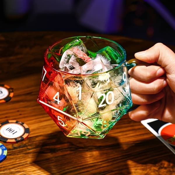 Unik polyedrisk tärningsmugg i glas för RPG-brädspel och sportfans 13.6x8.7cm