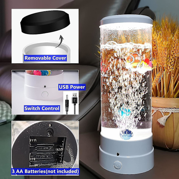 Black Friday Fiskeakvarium Lava Lampe Manet Tank Boblelampe Nattlys Gave Kompatibel Barn, Hvit -ES【HY】