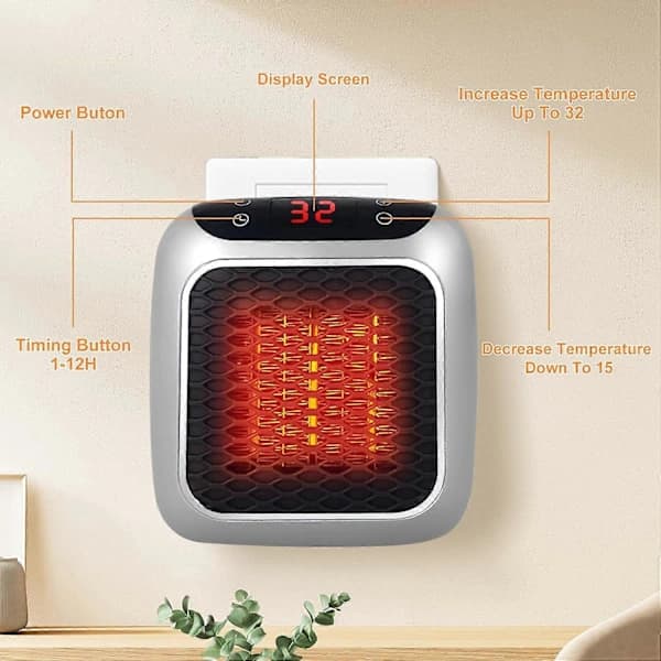 Bärbar Keramisk Värmare med Fjärrkontroll, 800W, 12H Timer, 2 Värmeinställningar & LED-Display