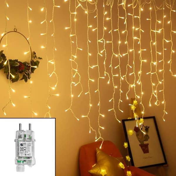 UISEBRT 400 LED Varmhvite Istapplys for Innendørs og Utendørs Bruk med 8 Moduser (10m)-FX-