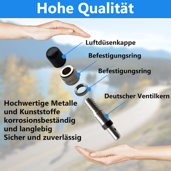 Sett, 4 deler sykkelventilsett med tetningsventilhetter tilbehør reservedeler tysk sykkel【HY】