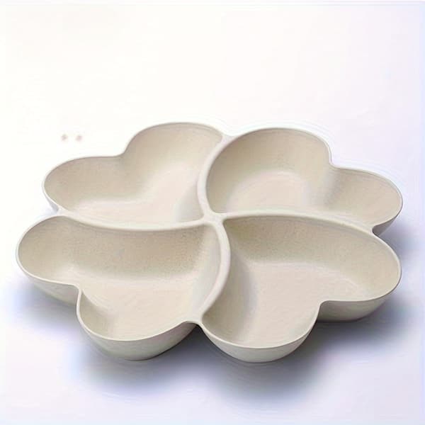 Heart-Shaped Fruit Plate with 4 Compartments, Reusable Plastic, Party Use-FX- Beige Color