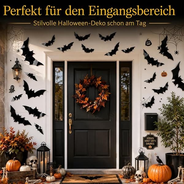Halloween-dekorasjon utendørs 60 lysende 3D-flaggermus for dør og vindu | Inkluderer 60 LED-lys og selvklebende puter bat 60pcs