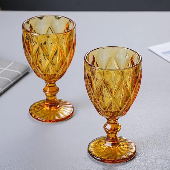Färgade vinglas, glasbägare, präglat vintagemönster, färgad-FX-
