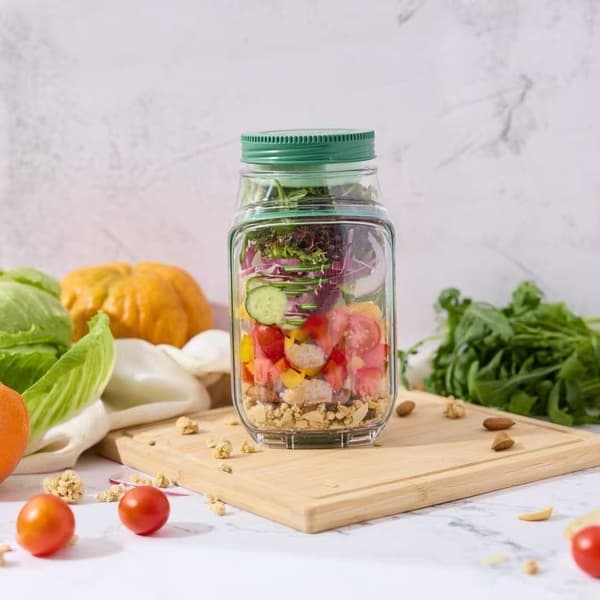 Lækagesikker salatbeholder i plast (grøn)-FX-