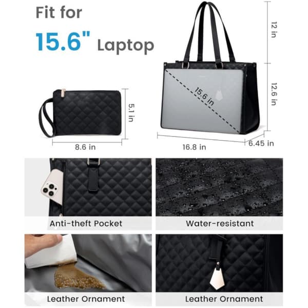 2-i-1 Isoleret Madpakke- og Laptop-taske til 15,6 Tommer Arbejdscomputer Sort-FX-