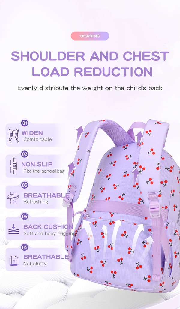 Girls' Backpack, Cute Bowknot Decor Lightweight Load-Reducing School Backpack for Primary School Students-FX- Black-Purple