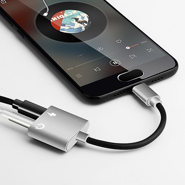 2-i-1 Type-C til 3,5 mm Hodetelefonkontakt Adapter/Lader, Hodetelefoner Aux Lyd & Ladeadapter