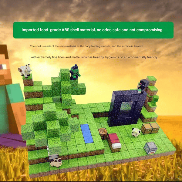 Minecraft Building Blocks, Including 128 Six-Sided Magnetic Toys with 4 Figures, Beach-FX- Beach