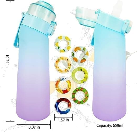 Air-Up Vattenflaska 650ml – 7 Smakskapslar | Sockerfri & Aromatisk | Gradient Blå med Sugrör