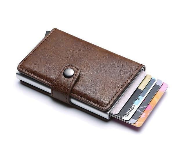 PopUp Smart Card Holder Glider Framåt 8 Kort RFID-NFC Säker - Brun-FX-