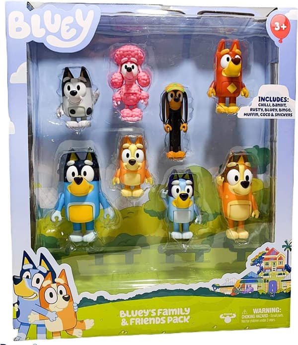 Bluey Familj & Vänner 8-pack Actionfigurer, 2,5\" Ledade Leksaker