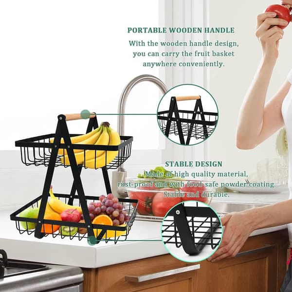 2-Tier Fruit Basket, Fruit Bowl Stand, Bread Basket, Vegetable Stand, Detachable Fruit Stand for Fruits, Vegetables, Home, Kitchen - FM--FX-