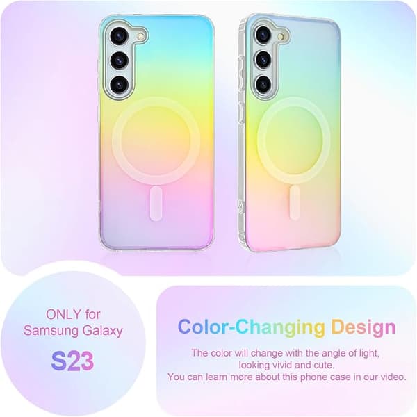 Cute Case for Samsung Galaxy S23, Compatible with MagSafe, Glittery Girly Rainbow Magnetic Protective Case, Blue Rose-FX- Gradient Blue & Pink