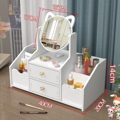 Luxury White Wooden Cosmetic Storage Box with Large Capacity, Multifunctional Design, Drawers, Dustproof Lid, and Mirror