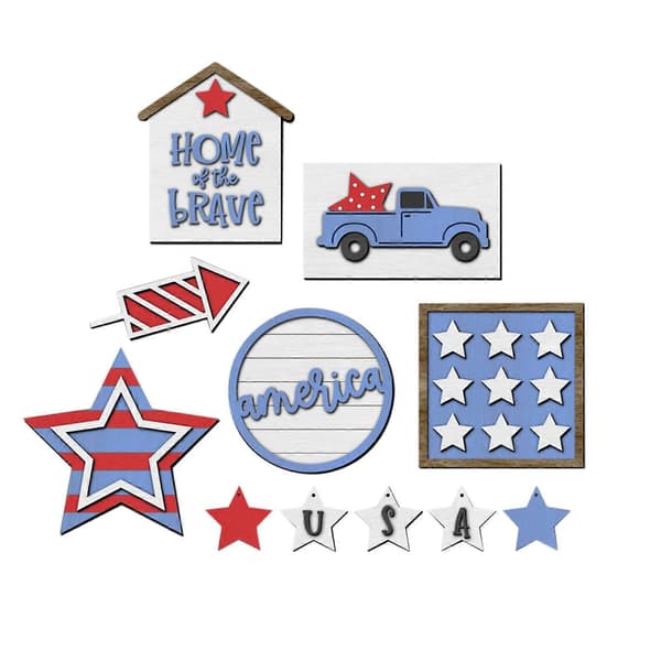 Uafhængighedsdag Tiered Bakke Indretning Bundle Sæt Hat Stjerne Bogstaver Skrivebords Ornament-FX-