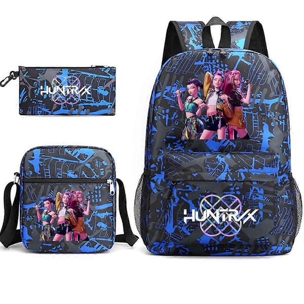 K-Pop Demon Hunters 3-osainen reppusetti penaalilla Tyyli A-FX- Style A Blue Pattern