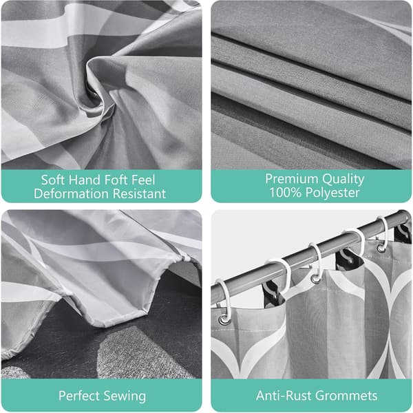 Vattentät textil duschdraperi, tvättbar duschdraperi med 12 duschdraperiringar, polyester duschdraperier med vikt i botten-FX-