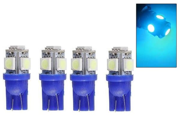T10 W5W Blue LED with 5x 5050SMD-chip 12V DC Compatible with various brands -FX- IS-blå 4-pack