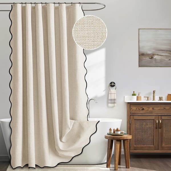 72x72 tommer beige tekstureret badeforhængsforing med 12 metalkroge, vandtæt-FX-