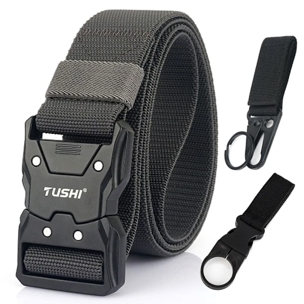 VATLTY Snabblåsande Elastiskt Bälte Herr Hård Legering Spänne Stark Äkta Nylon Dam Stretchbälte Utomhussport Arbetsbälte Man Mörkgrå set(.897) Dark gray set(.897) 115CM(.897)