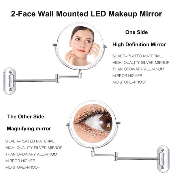 Vægmonteret LED Makeup Spejl 5X Forstørrelse 360 Rotation Dæmpbar-FX-