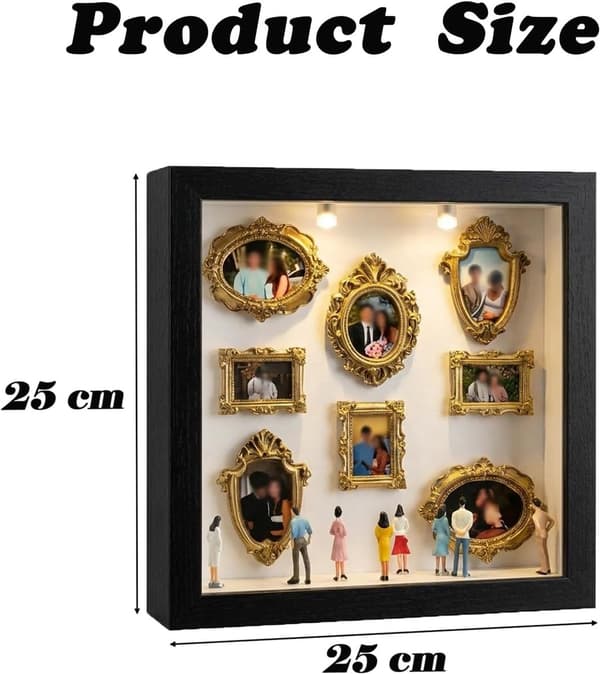 DIY Miniature Museum-sæt med fotorammer og pynteting til udstilling 25cm Black