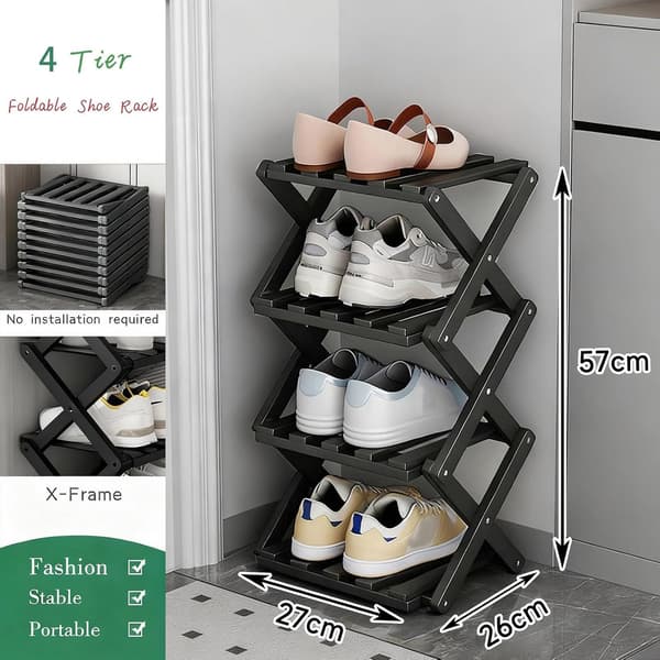 Foldable Shoe Rack, Small Narrow Shoe Rack, Bamboo Foldable Narrow Shoe Rack, Suitable for Dormitory, Rental Apartment, Balcony White-FX- White 3-Tier