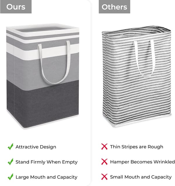 2-pack Large Laundry Hamper, Waterproof, Freestanding Laundry Basket, Foldable Tall Clothes Hamper with Extended Handles (Gradient Gray, 75L)-FX-