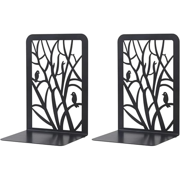 Metal Bookends (Black), 1 Pair Bookends for Kids, Tree Design-FX-