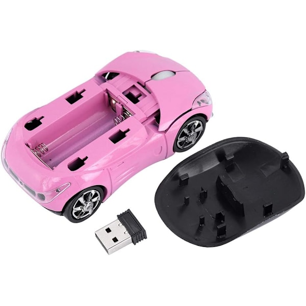 Trådløs mus, 2.4G trådløs mus med USB-mottaker, bil trådløs mus optisk mus 1600 DPI for bærbar PC nettbrett spillkontor (rosa)