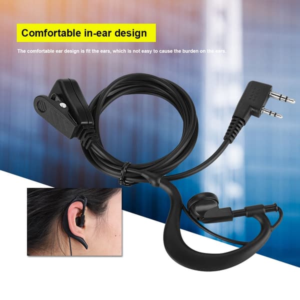Sort enkelt K-stik ørekrog-headset til walkie-talkie tovejsradio++-FX-