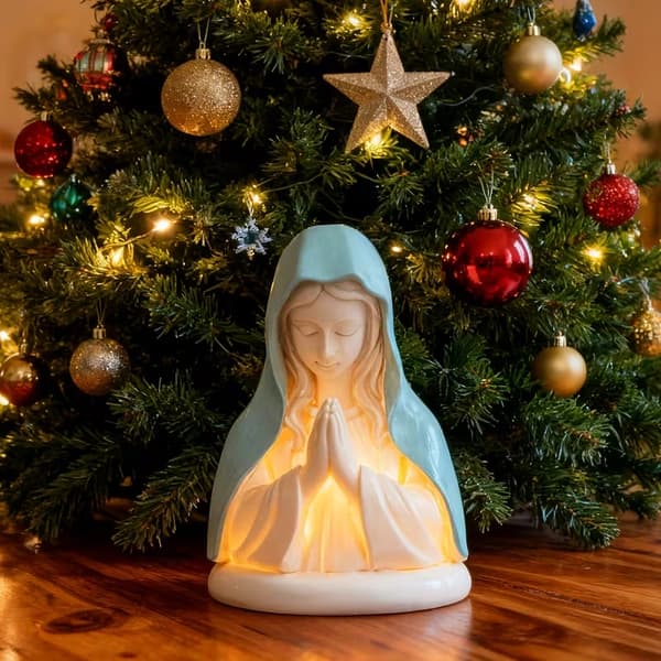 Bordpynt i harpiks med bedeskulptur, julepynt i art deco-stil til indendørs brug Virgin Mary