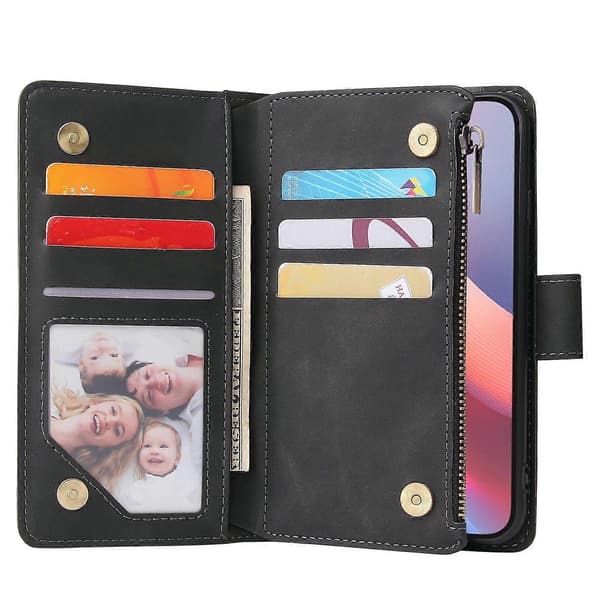 CASEME 013 Series PU læderpung etui stander til iPhone 16e - Sort-FX-