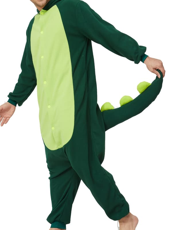 Dinosaur-hætte-onesie-pyjamas til mænd med fleecefor, varm, langærmet til efterår og vinter XL Dk Green