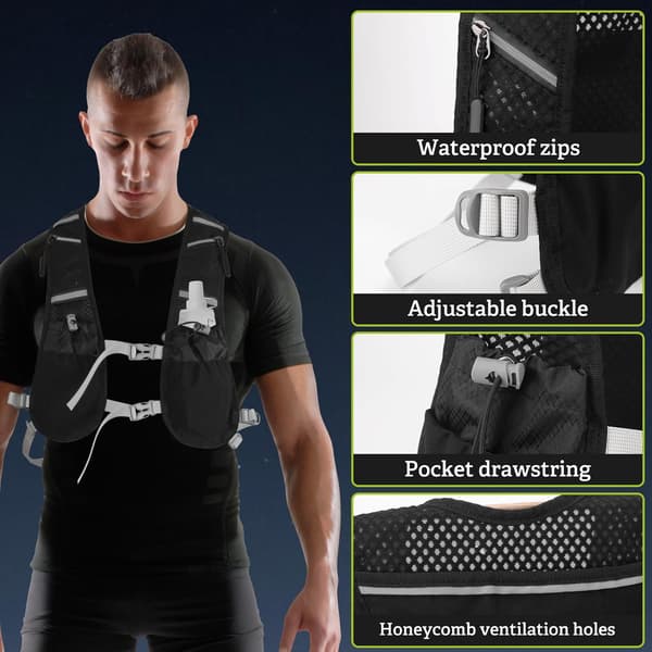 Hydration Vest for Runners - Lightweight Backpack with 500ml Soft Flask and 7 Pockets - Breathable and Adjustable for Marathon, Cycling and-FX-