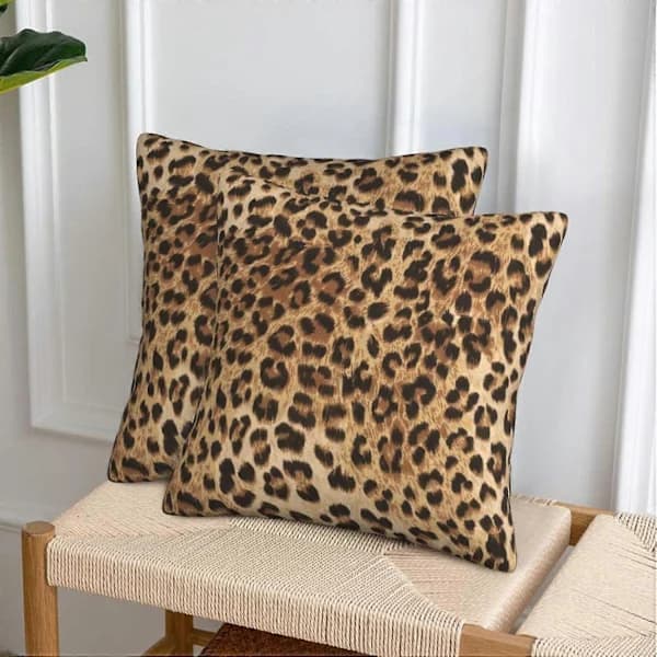 Leopard Pudebetræk 45x45 cm Sofapudebetræk Sæt med 2 Moderne Dekorative Firkantede Pyntepuder til Hjem Stue Soveværelse Sengepude O-FX-
