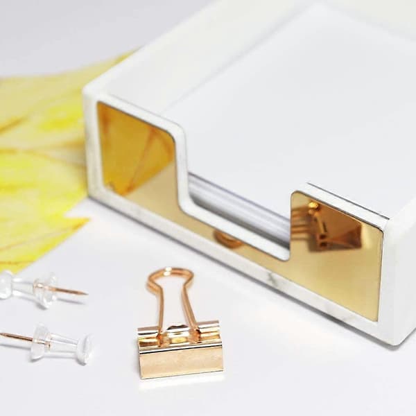 Notesblokholder Memoholder Rosaguld & Marmorhvid Tekstur Skrivebordsmateriale Organizer Tilbehør-FX-