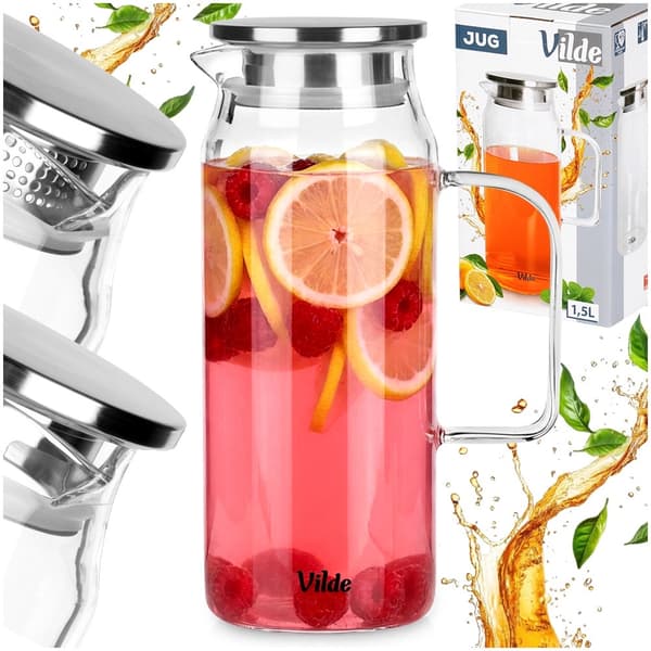 Glass Pitcher with Sieve Lid, 1.5L Borosilicate-FX- 613