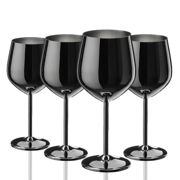 Sorte vinglas sæt med 4, 550 ml ubrydeligt sort bæger, vinglas i rustfrit stål, unikt og bærbart metalvinglas-FX-