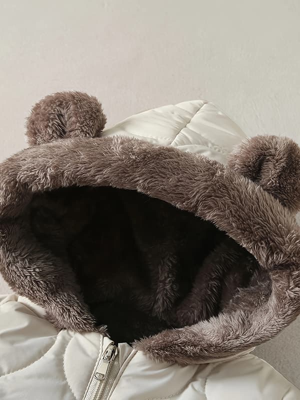 Unisex Baby Vinter Snedragt Fleeceforet Hætte Romper Termisk Outfit til Udendørsbrug 1-2Y Off-white