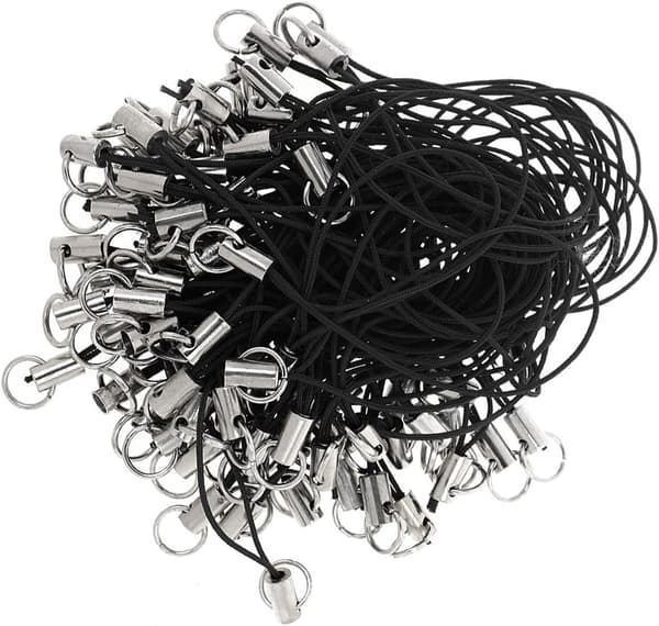 100-pak mobiltelefon-snor med kæde til MP3, USB-flashdrev, nøglering og ID-kortholder - Sort-FX-