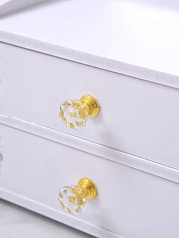 Luxury White Wooden Cosmetic Storage Box with Large Capacity, Multifunctional Design, Drawers, Dustproof Lid, and Mirror